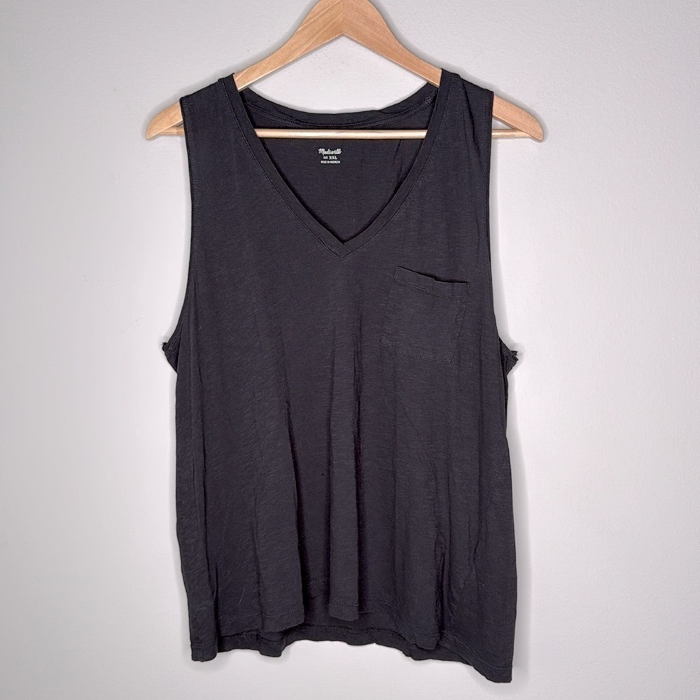Madewell Black V-Neck Tank Top with Pocket